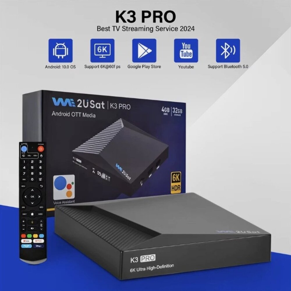 We2USat K3 PRO Original Smart Android TV Box 4GB+32GB WiFi BT5.0 1000M HDR Set